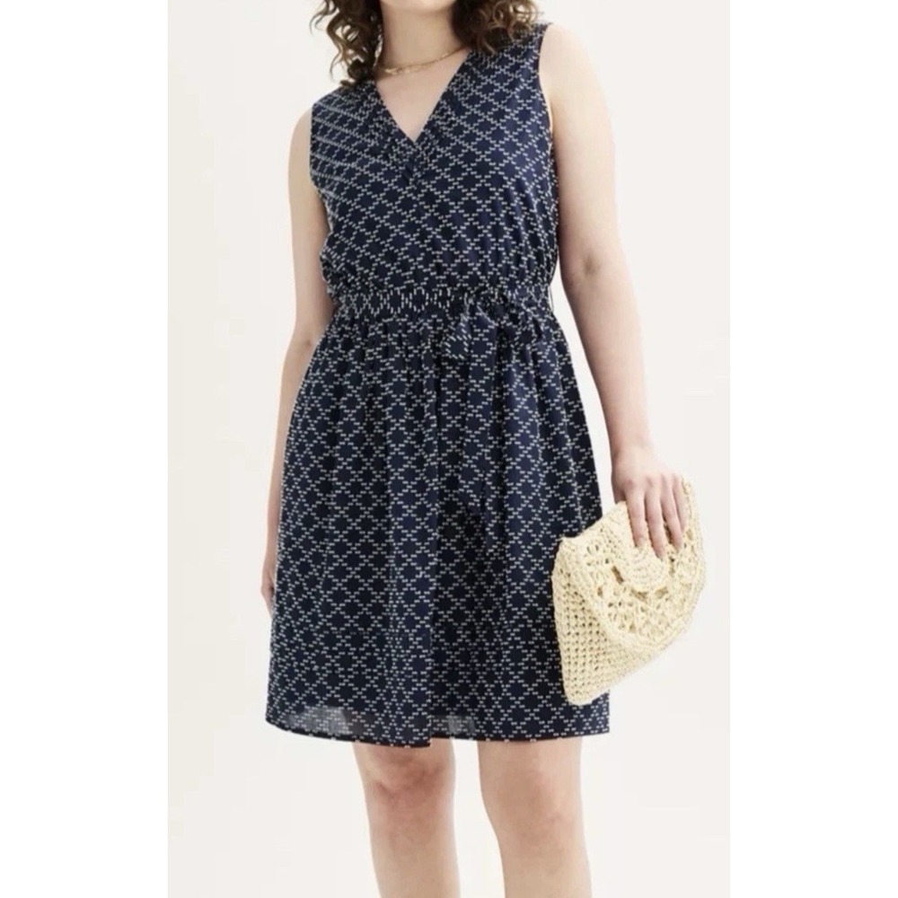 Draper James Navy White Sleeveless V Neck Belted Dress XXL NWT Fit & Flare Lined
